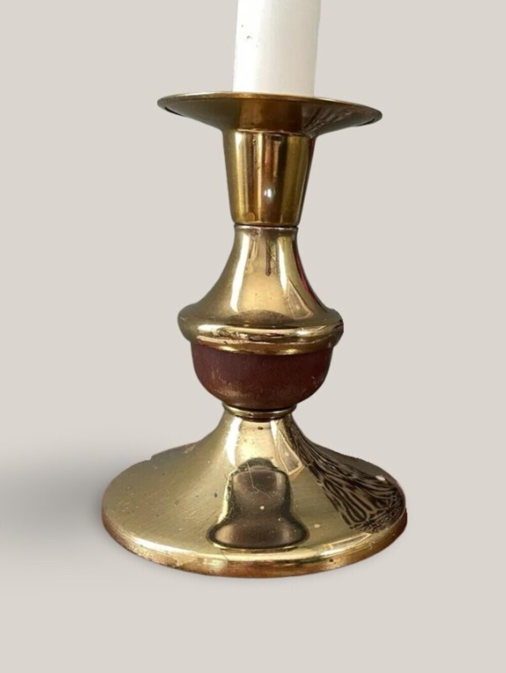Vintage Brass and Wood Candlestick Holder 4.5"